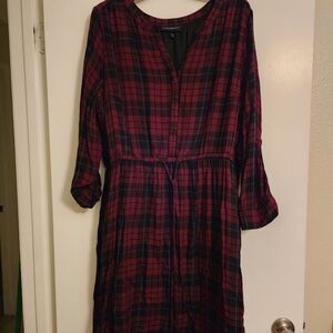 Lane Bryant Burgundy and Black Plaid Long Sleeve Dress